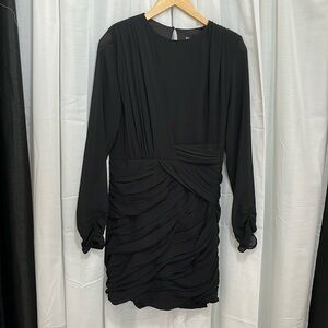 Zara Roched Black Long Sleeve Dress a237